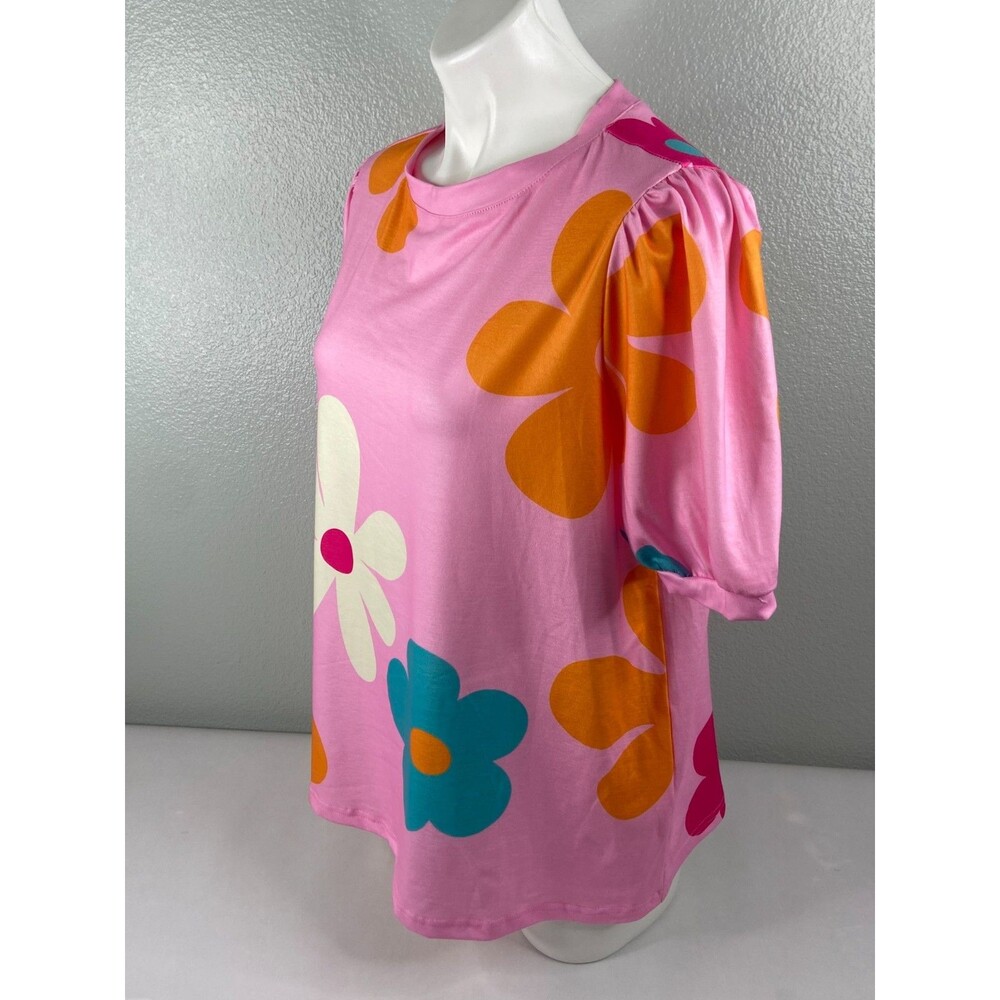 Flower Power Women Large Shirt Pink Multi Color Floral Pattern Casual NWT - Picture 4 of 8